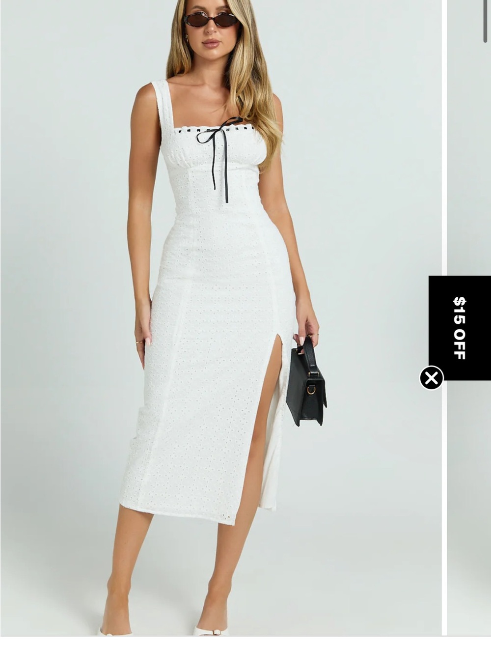 White Eyelet Midi Dress with Side Slit